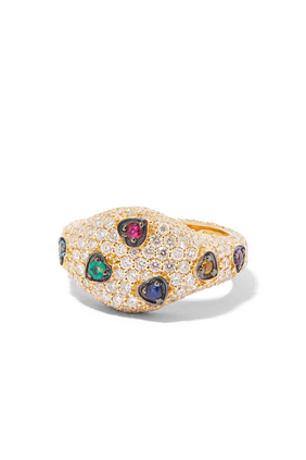 Diamond Hearts Pinky Ring, 18k Yellow Gold & Diamond